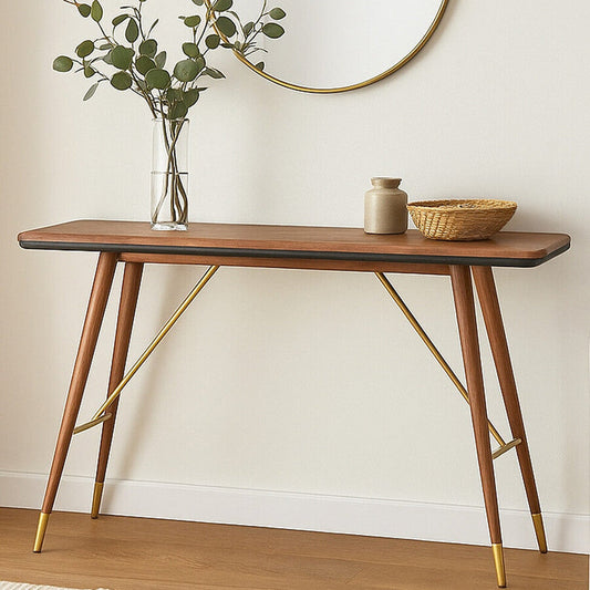 Walnut Wood Console Table with Leather Trim, Kenso