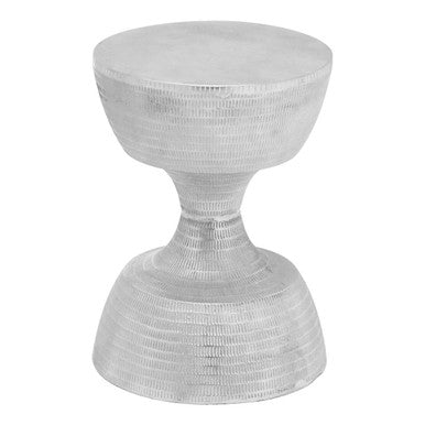 Silver Small Hourglass Aluminium Side Table with Engraved Detail, Matin