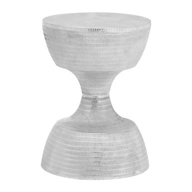 Silver Small Hourglass Aluminium Side Table with Engraved Detail, Matin