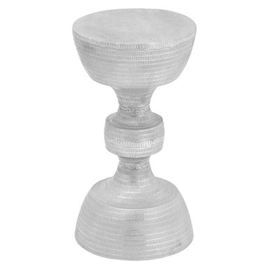 Silver Large Hourglass Aluminium Side Table with Engraved Detail | Matin