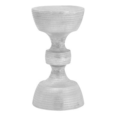 Silver Large Hourglass Aluminium Side Table with Engraved Detail | Matin
