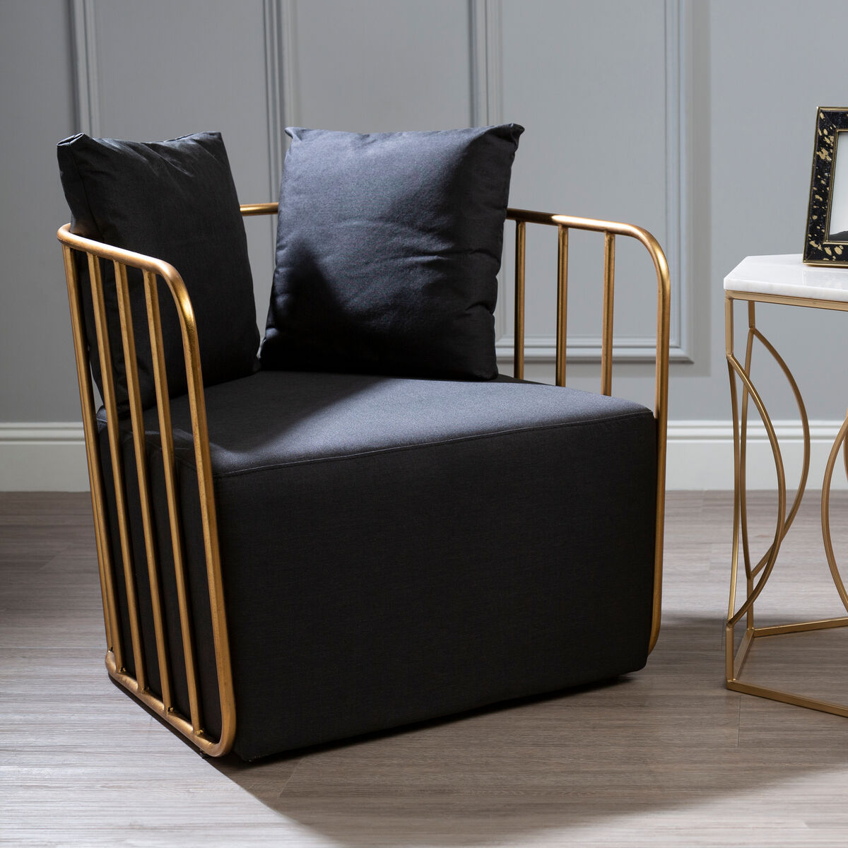 Rosina Black Linen Chair with Metal Frame