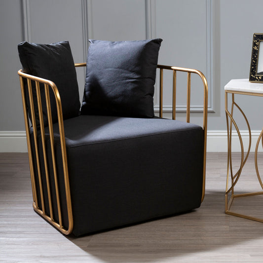 Rosina Black Linen Chair with Metal Frame