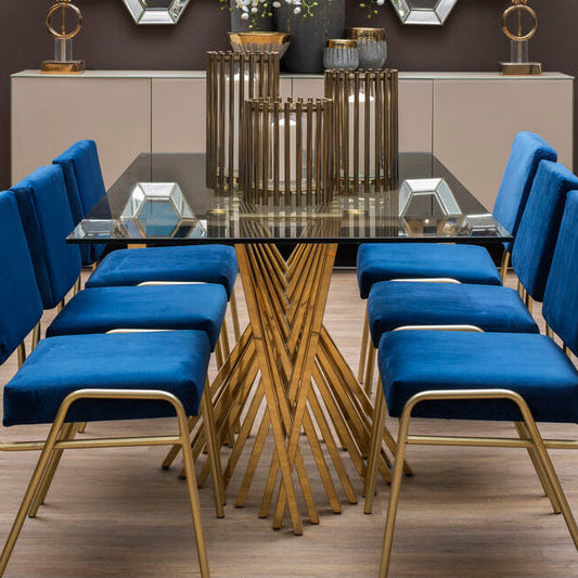 Arezzo Glass Top Dining Table With Gold Polished Frame