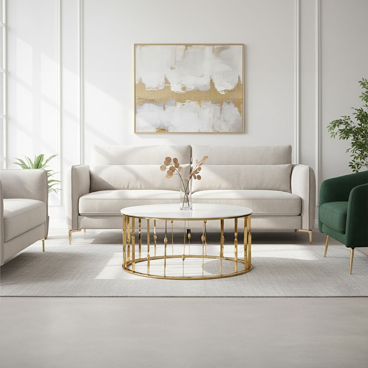 Arezzo Round Coffee Table With Gold Finish Frame