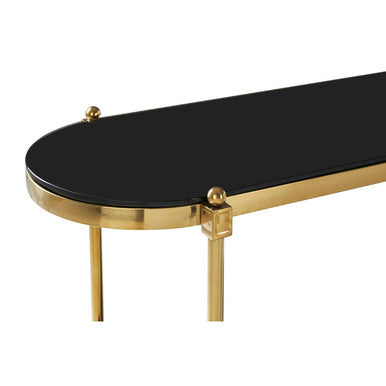 Gold Stainless Steel Frame 2-Tier Console Table with Double Black Tempered Glass Tiers | Arezzo