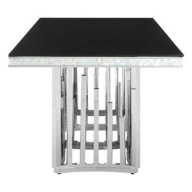 Rectangular Black Tempered Glass Top Dining Table with Silver Steel Frame | Eliza