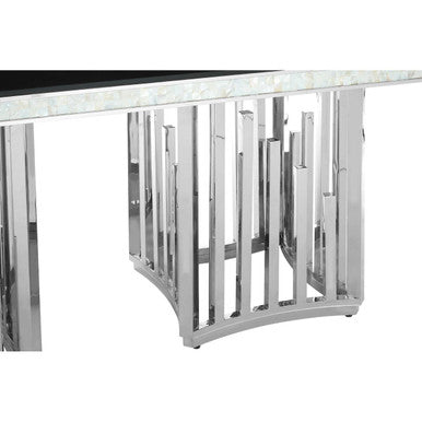 Rectangular Black Tempered Glass Top Dining Table with Silver Steel Frame | Eliza