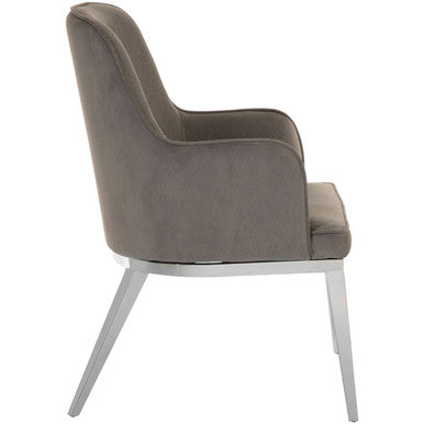Grey Velvet Dining Chair with Silver Finish Legs | Eliza