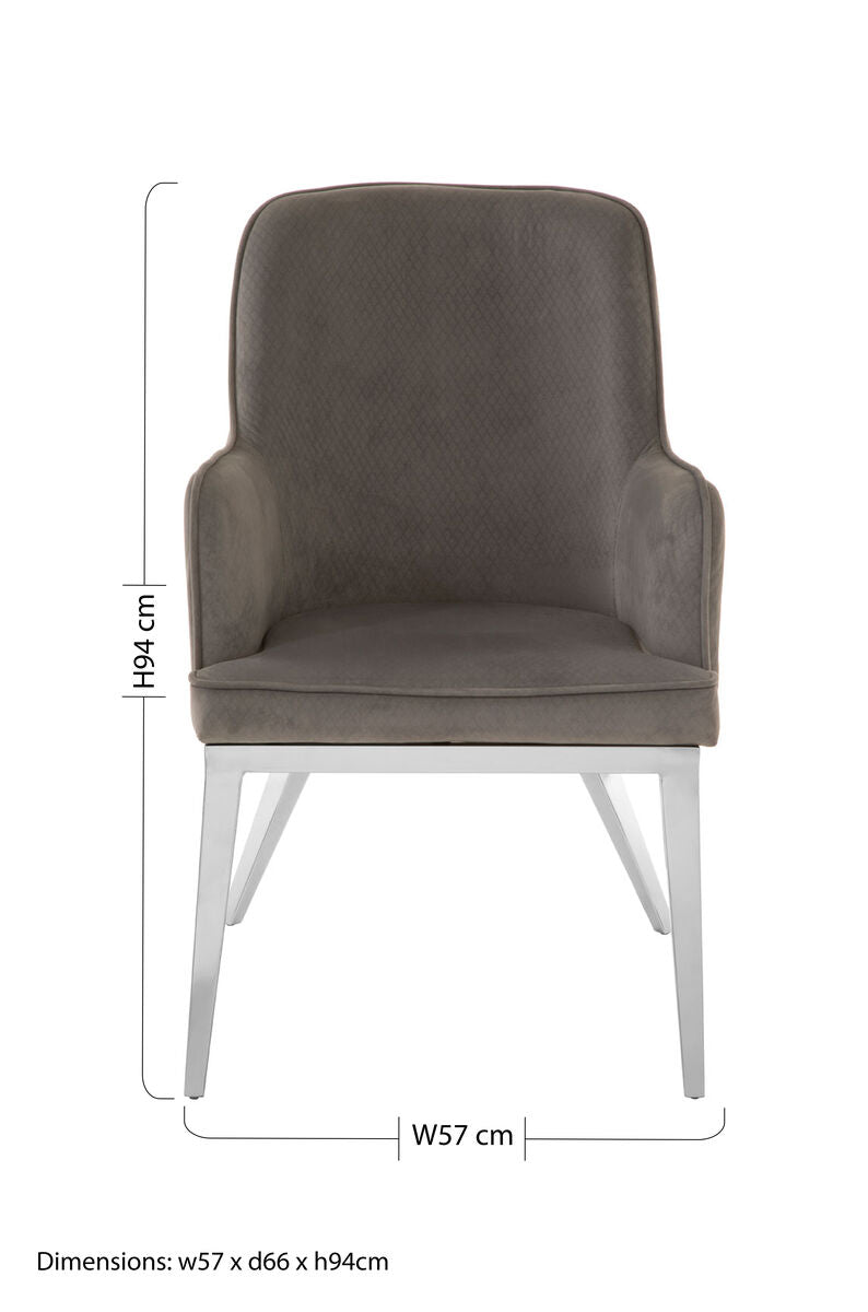 Grey Velvet Dining Chair with Silver Finish Legs | Eliza