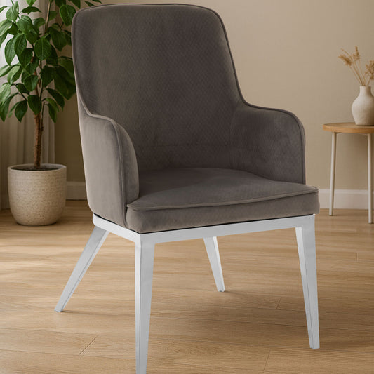 Grey Velvet Dining Chair with Silver Finish Legs | Eliza