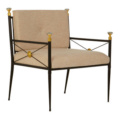 Monroe White Linen Lounge Chair with Black Metal Frame