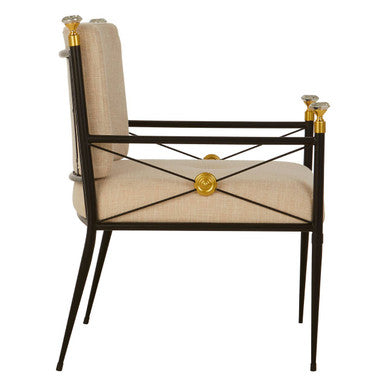 Monroe White Linen Lounge Chair with Black Metal Frame