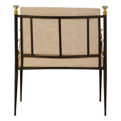 Monroe White Linen Lounge Chair with Black Metal Frame