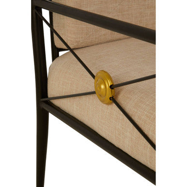Monroe White Linen Lounge Chair with Black Metal Frame