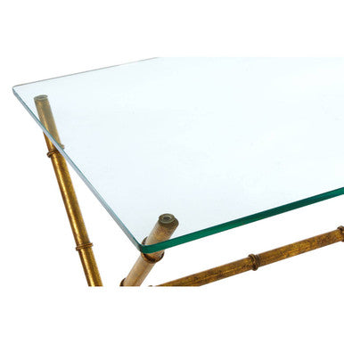 Gold Tempered Glass Console Table with Bamboo-Style Steel Frame, Monroe