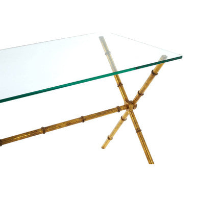 Gold Tempered Glass Console Table with Bamboo-Style Steel Frame, Monroe