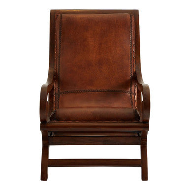 Inca Brown Leather Lounge Chair and Footstool with Teak Wood Frame
