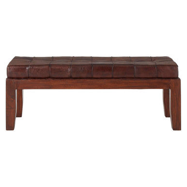 Antique Brown Leather Bench | Inca
