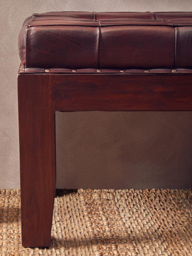 Antique Brown Leather Bench | Inca