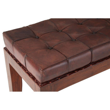 Antique Brown Leather Bench | Inca