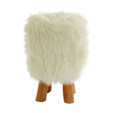 Inca White Faux Fur Footstool with Padded Seat