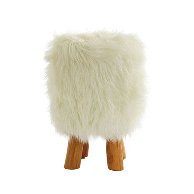 Inca White Faux Fur Footstool with Padded Seat