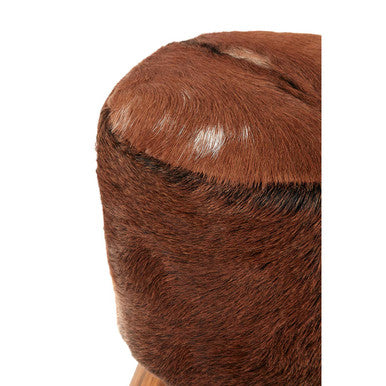 Inca Brown Goat Hide Hair on Leather  Round Stool