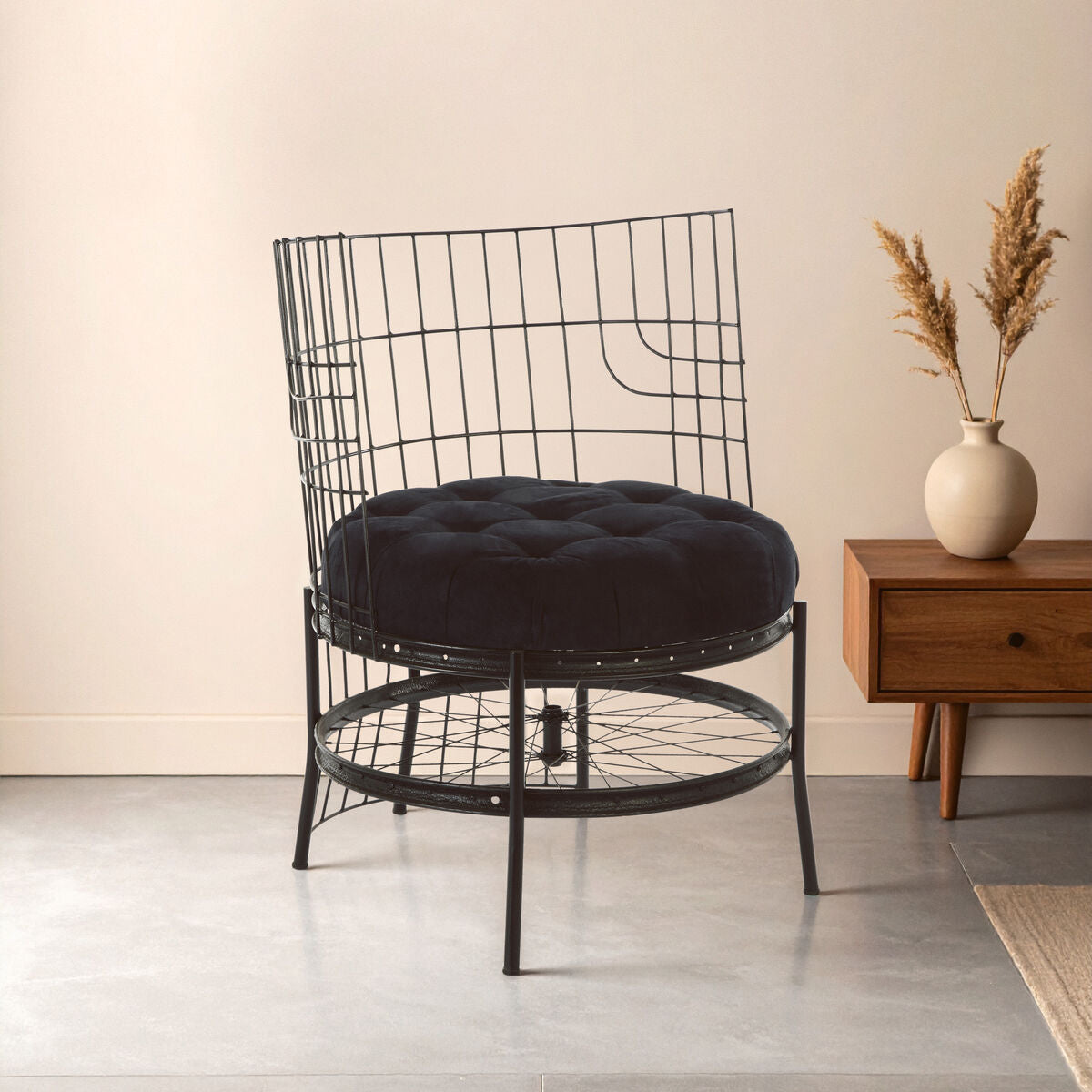 Mantis Black Fabric Chair with Button Tufting