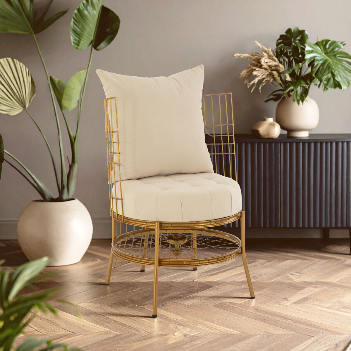 Mantis Gold Fabric Chair with Button Tufting