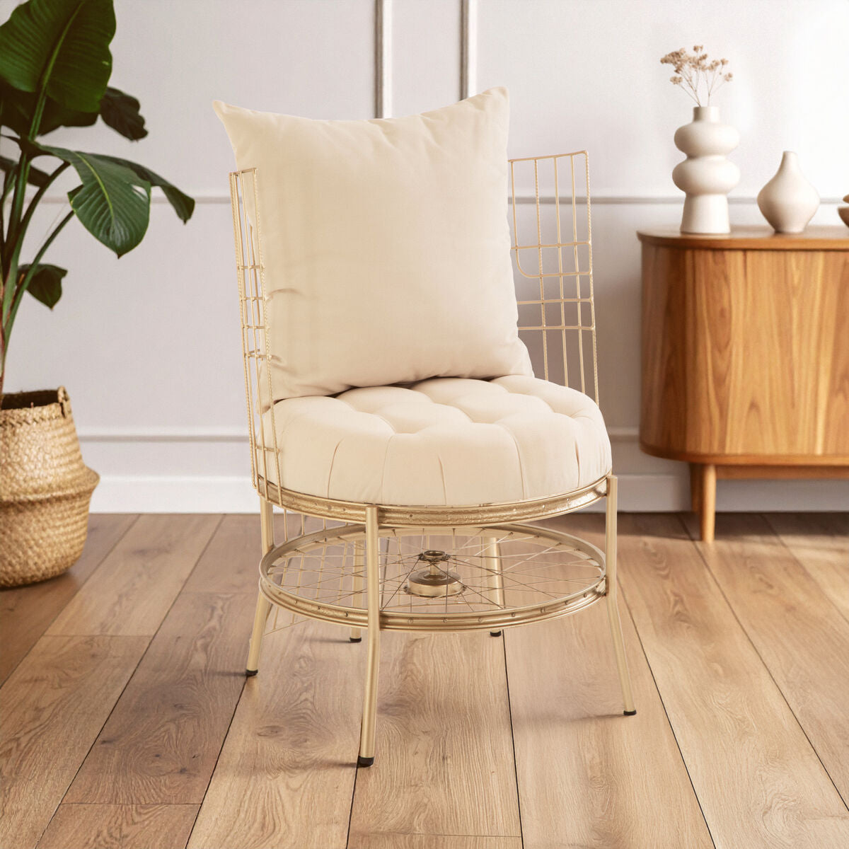 Mantis Champagne Gold Fabric Chair with Button Tufting