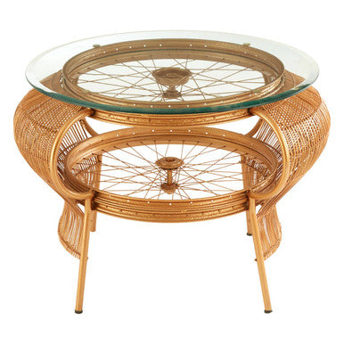 Clear Glass Top Table with Gold Finish Bamboo and Iron Frame, Mantis
