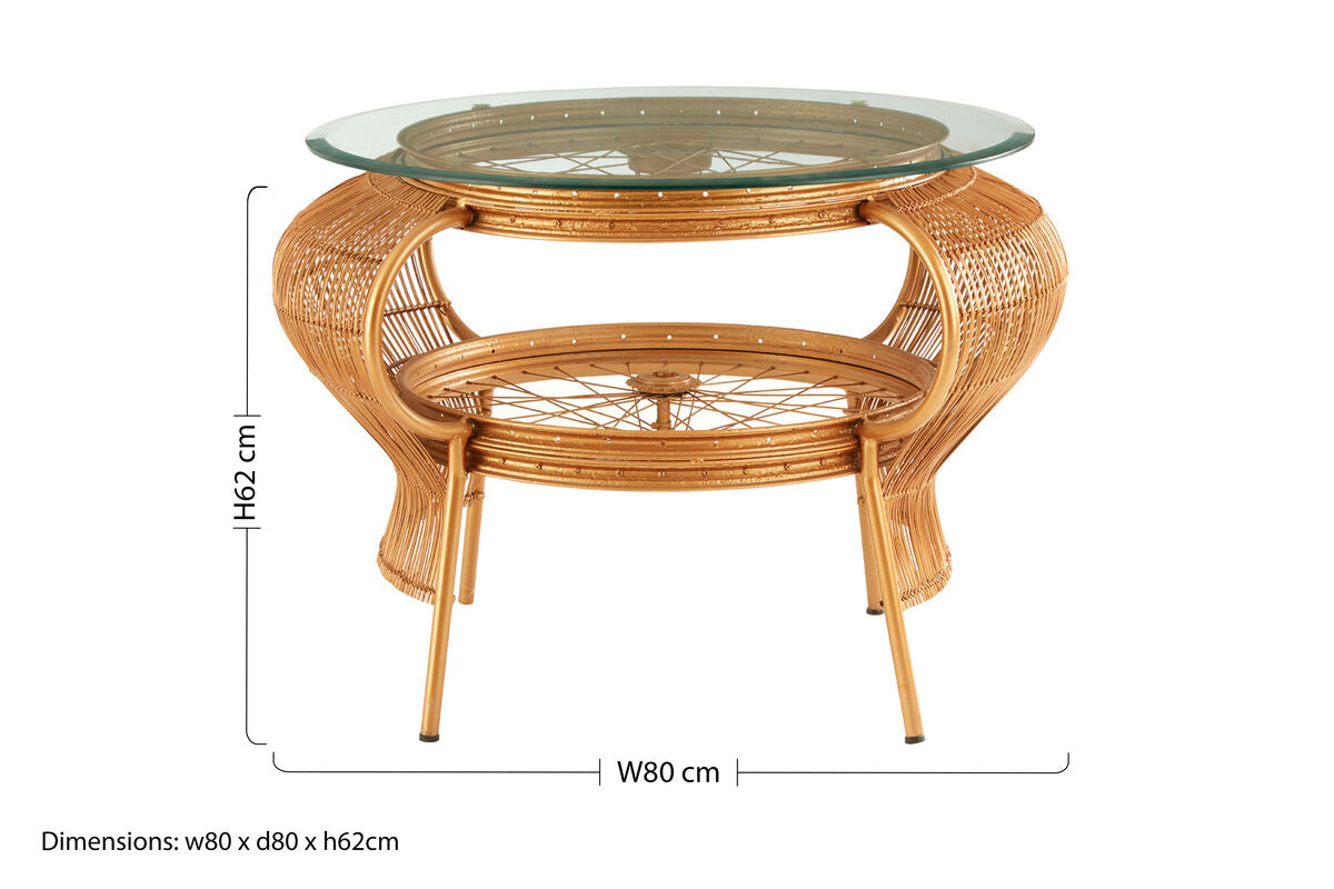 Clear Glass Top Table with Gold Finish Bamboo and Iron Frame, Mantis