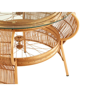 Clear Glass Top Table with Gold Finish Bamboo and Iron Frame, Mantis