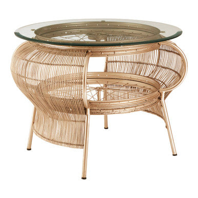 Clear Glass Top Table with Champagne Gold Bamboo and Iron Frame, Mantis