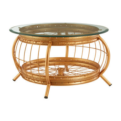 Clear Glass Top Coffee Table with Gold Finish Bamboo and Iron Frame, Mantis