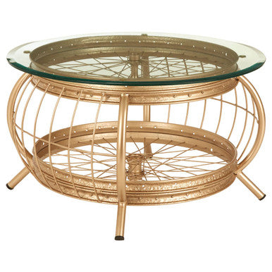 Clear Glass Top Coffee Table with Champagne Gold Finish Bamboo and Iron Frame | Mantis