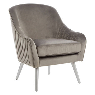 Louxor Grey Velvet Chair with Silver Finish Legs