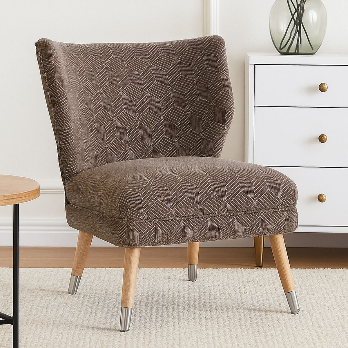 Regents Park Grey Chenille Wingback Chair with Geometric Design