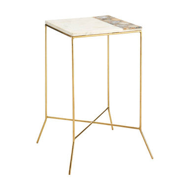 Gold Square Side Table with Agate Stone and White Marble | Vizzini