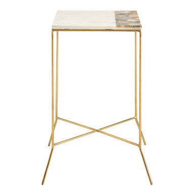 Gold Square Side Table with Agate Stone and White Marble | Vizzini