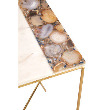 Gold Square Side Table with Agate Stone and White Marble | Vizzini