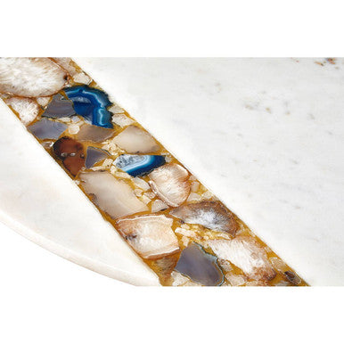 White Marble and Agate Top Round Coffee Table with Brass Iron Legs, Vizzini