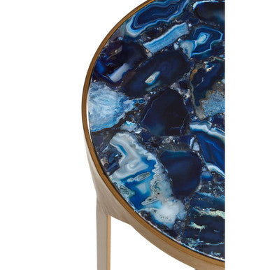 Round Polished Blue Agate Side Table with Gold Intersecting Legs | Vizzini