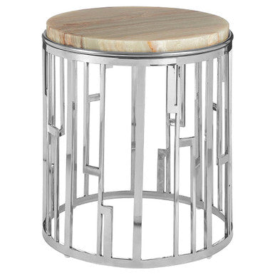 Natural Onyx Stone Top Side Table with Silver Stainless Steel Frame | Relic