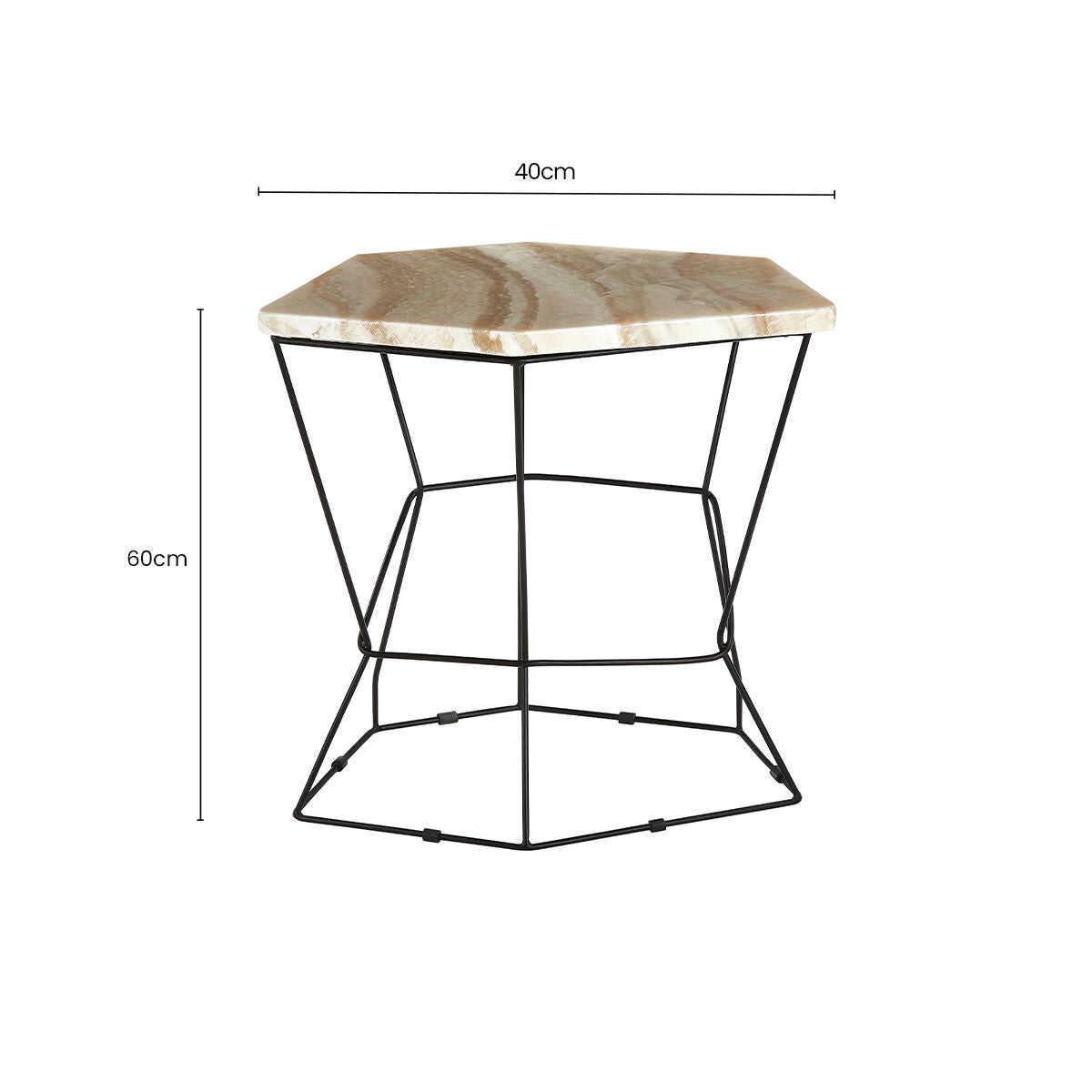 Patterned Natural Onyx Stone Top Side Table with Black Wireframe Base | Relic