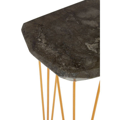 Large Black Marble Top Side Table with Gold Finish Iron Legs, Relic