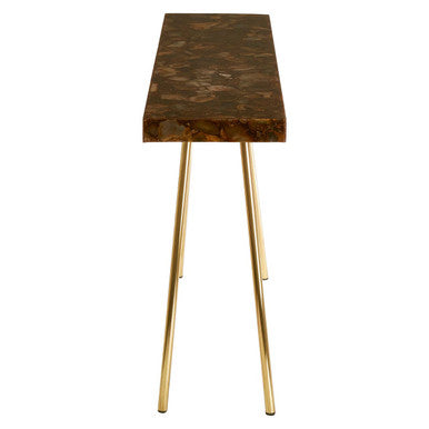 Natural Agate Console Table in Gold Warm Brass Tone Finish | Relic