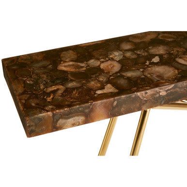 Natural Agate Console Table in Gold Warm Brass Tone Finish | Relic