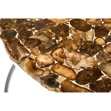 Natural Agate Top Round Coffee Table with Reflective Stainless Steel Base | Relic